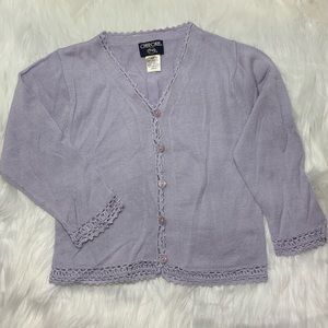 Cherokee Cardigan Sweater Long Sleeve Button Front Child Size 3X Lavender